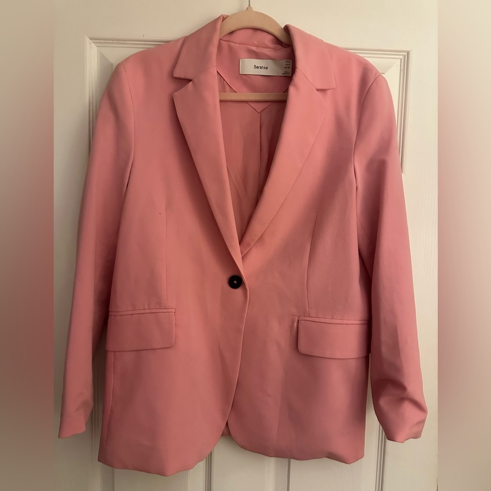 Bershka Blush Pink Single-Button Tailored Blazer
